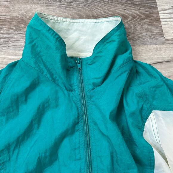 VTG Pure Water Colorblock Windbreaker Jacket Teal Navy White Zip Up 1X Nylon 90s - Picture 2 of 5